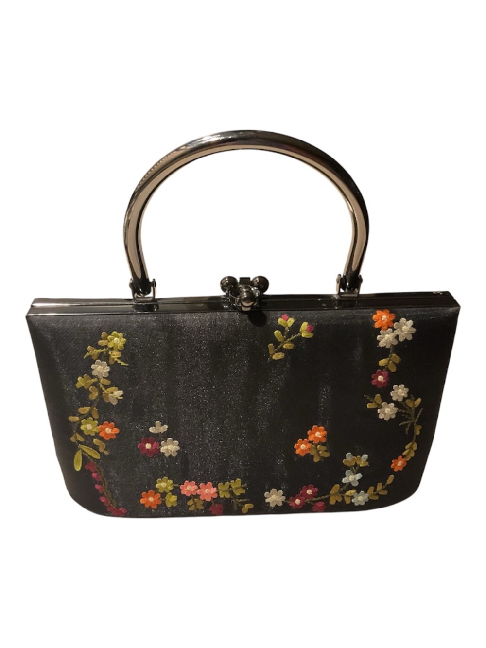 Valerie Stevens Black Floral Embroidered Evening Handbag vintage 1990’s